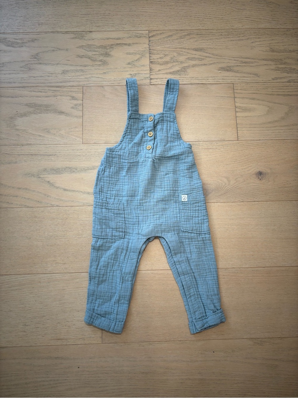 Little planet by Carter’s blue cotton gauze overalls, size 12M